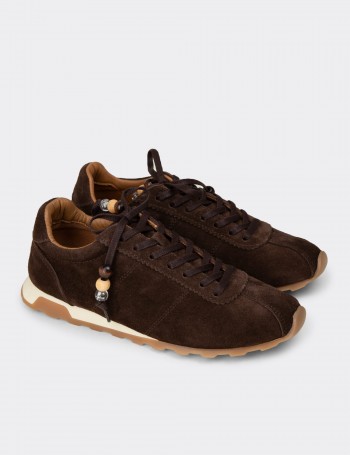 Kadın Hakiki Süet Kahverengi Sneaker Ayakkabı - M5129ZKHVC01