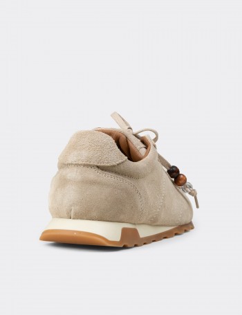 Kadın Hakiki Süet Bej Sneaker Ayakkabı - M5129ZBEJC01