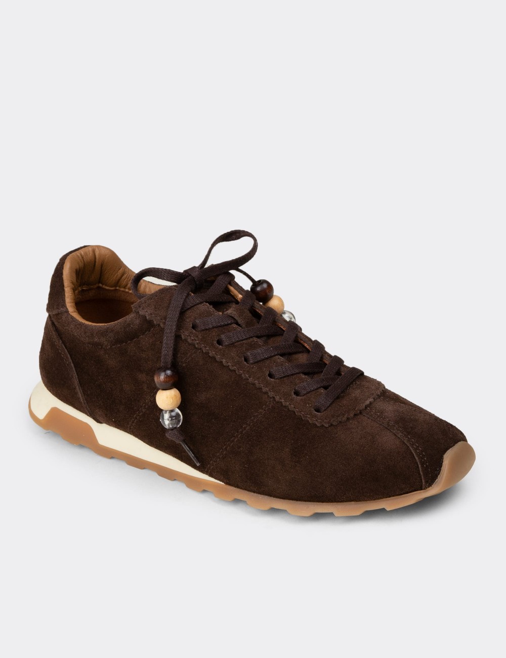Kadın Hakiki Süet Kahverengi Sneaker Ayakkabı - M5129ZKHVC01