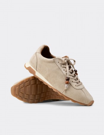 Kadın Hakiki Süet Bej Sneaker Ayakkabı - M5129ZBEJC01