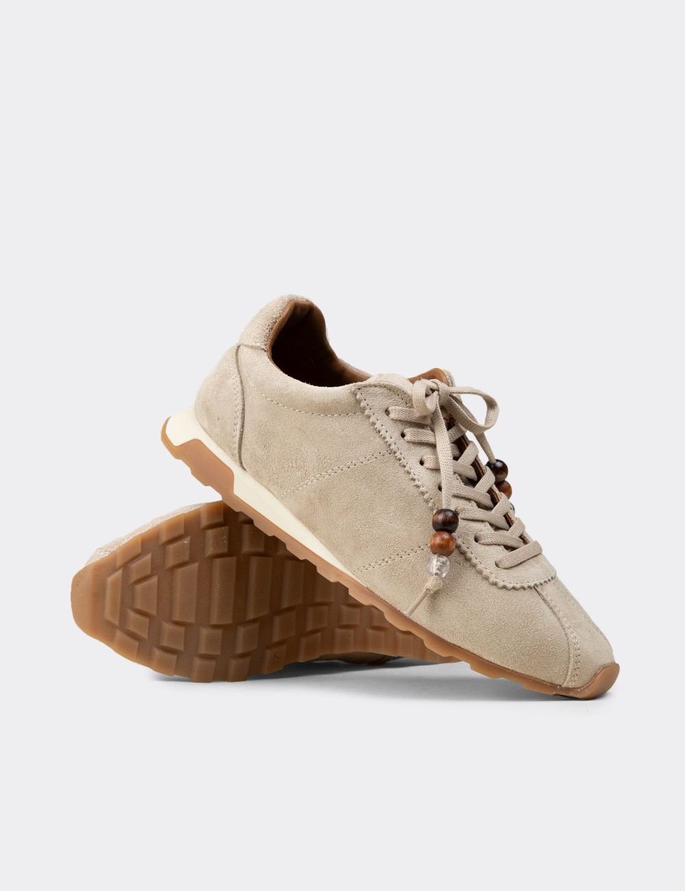 Kadın Hakiki Süet Bej Sneaker Ayakkabı - M5129ZBEJC01