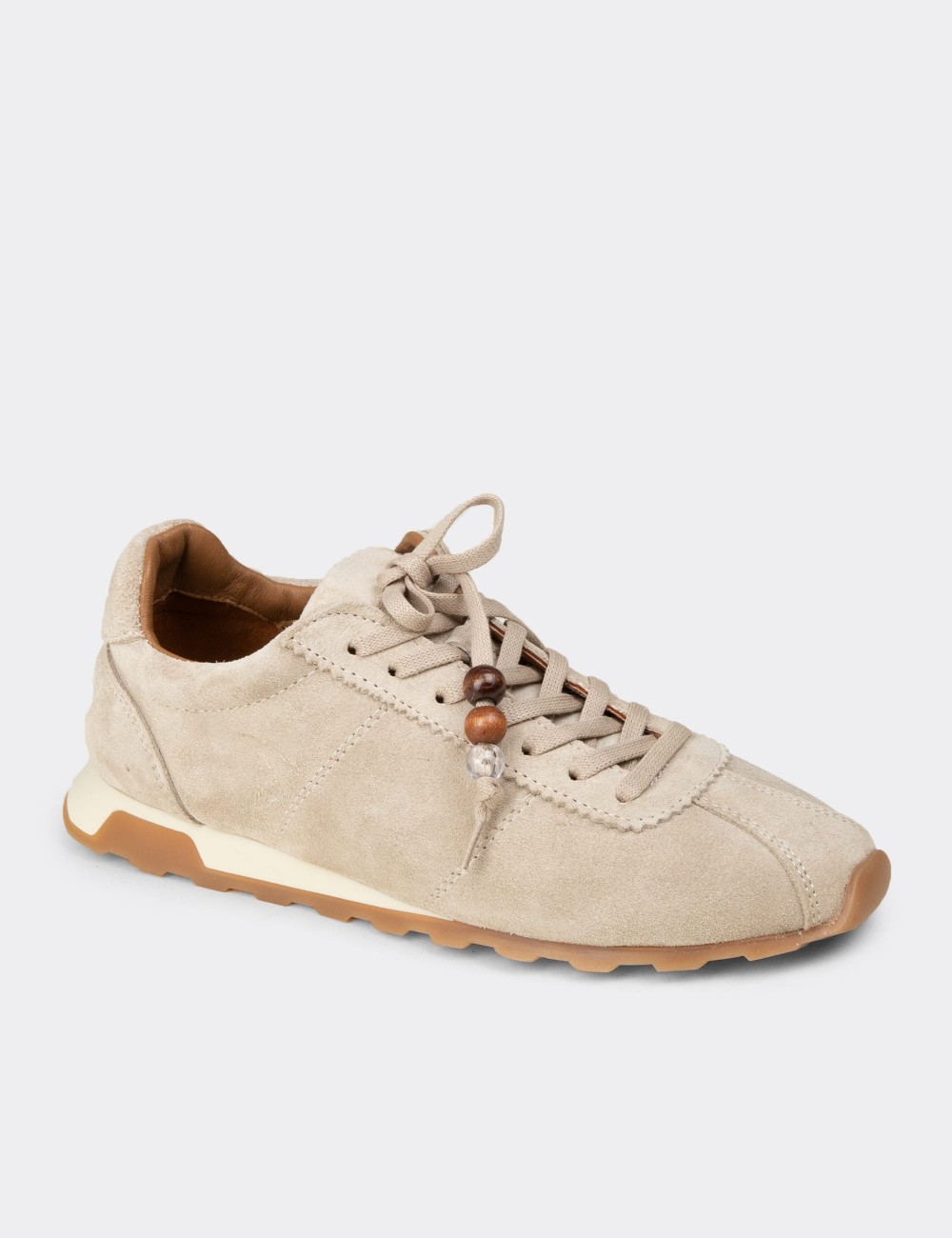 Kadın Hakiki Süet Bej Sneaker Ayakkabı - M5129ZBEJC01