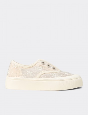 Kadın Bej Dantelli Sneaker Ayakkabı - K0523ZBEJC01