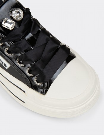 Kadın Siyah Rugan Sneaker Ayakkabı - K0524ZSYHC01