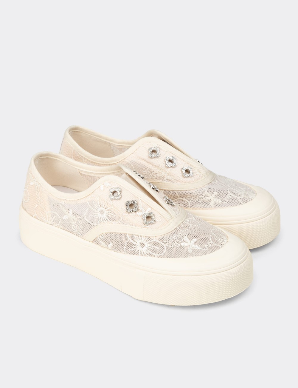 Kadın Bej Dantelli Sneaker Ayakkabı - K0523ZBEJC01