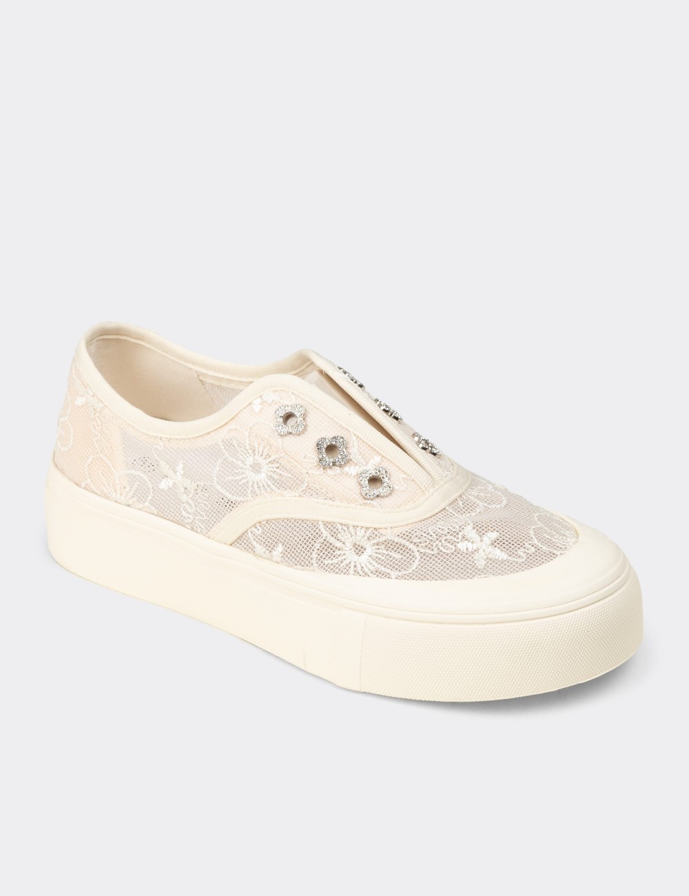 Kadın Bej Dantelli Sneaker Ayakkabı - K0523ZBEJC01