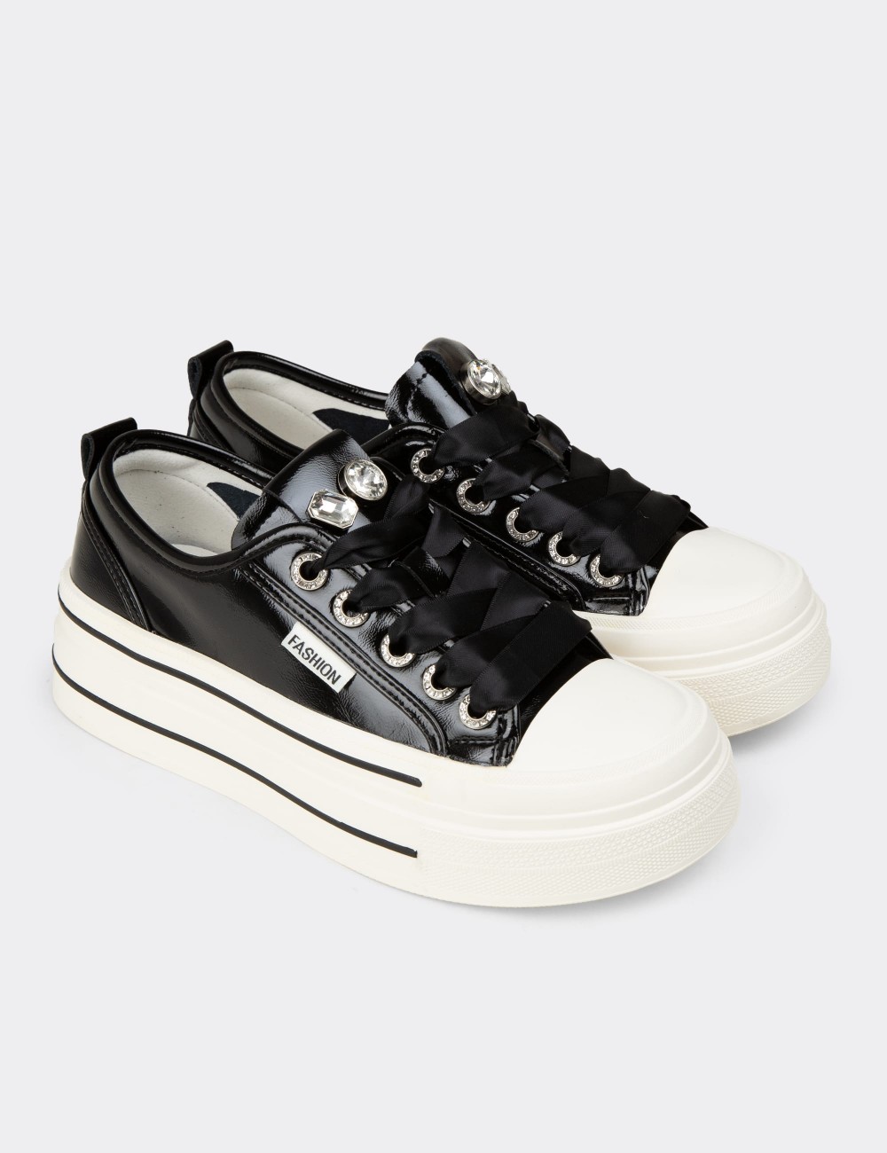 Kadın Siyah Rugan Sneaker Ayakkabı - K0524ZSYHC01