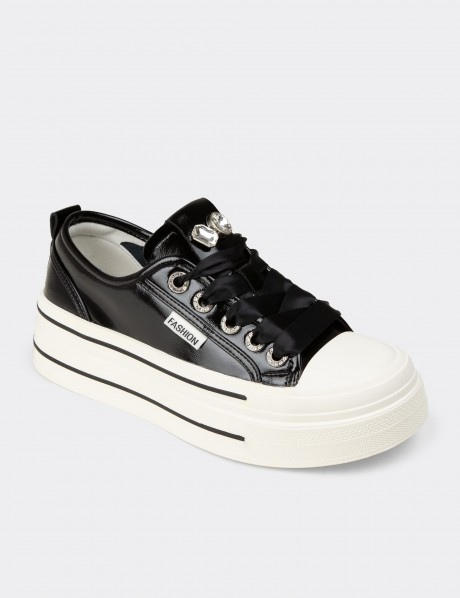 Kadın Siyah Rugan Sneaker Ayakkabı