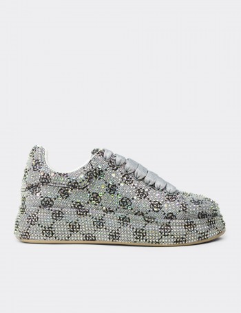 Kadın Gri Taş İşlemeli Sneaker