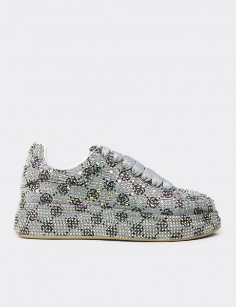 Kadın Gri Taş İşlemeli Sneaker