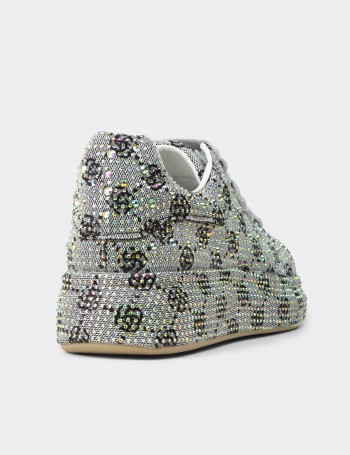 Kadın Gri Taş İşlemeli Sneaker - K0052ZGRIC01