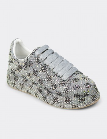Kadın Gri Taş İşlemeli Sneaker