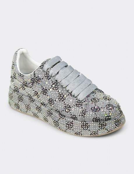 Kadın Gri Taş İşlemeli Sneaker