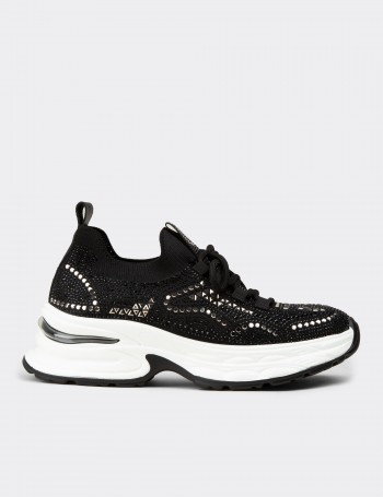 Kadın Siyah Taş Detaylı Sneaker Ayakkabı