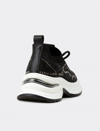 Kadın Siyah Taş Detaylı Sneaker Ayakkabı - 26303ZSYHP01