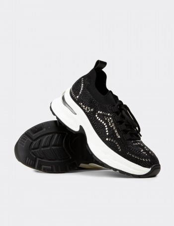 Kadın Siyah Taş Detaylı Sneaker Ayakkabı - 26303ZSYHP01