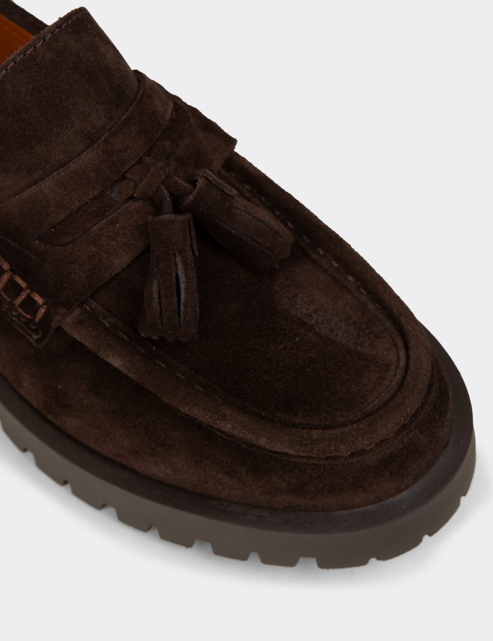 Kadın Hakiki Süet Kahverengi Püsküllü Loafer - 02035ZKHVC01