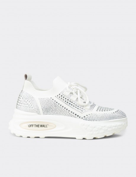 Kadın Beyaz Taşlı Platform Sneaker