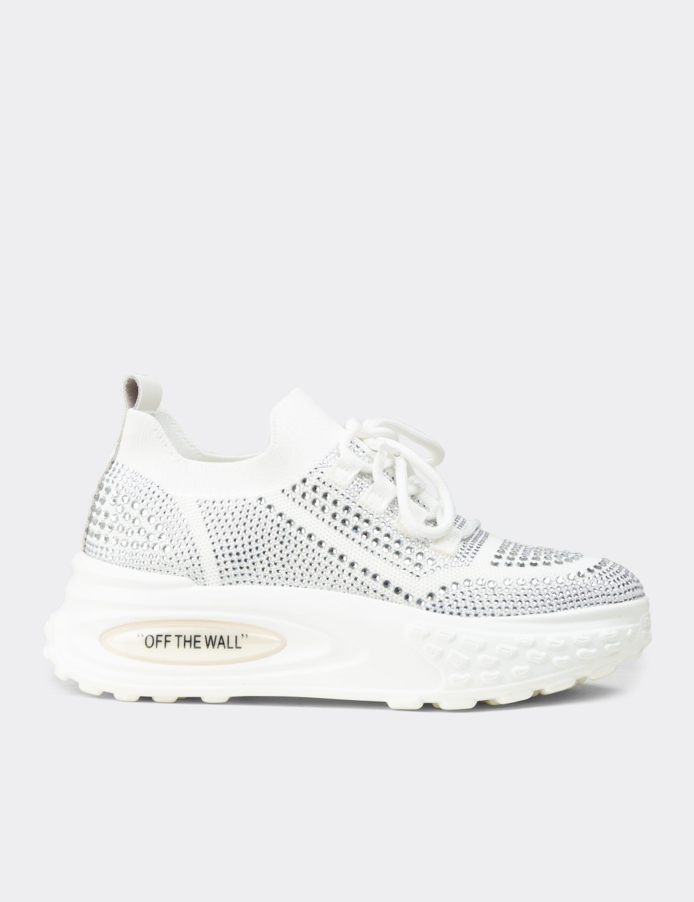 Kadın Beyaz Taşlı Platform Sneaker - K0018ZBYZC01