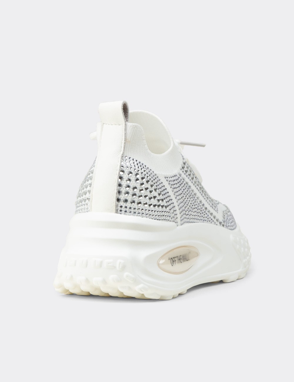 Kadın Beyaz Taşlı Platform Sneaker - K0018ZBYZC01