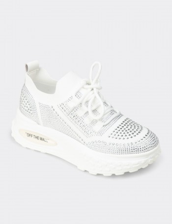 Kadın Beyaz Taşlı Platform Sneaker - K0018ZBYZC01