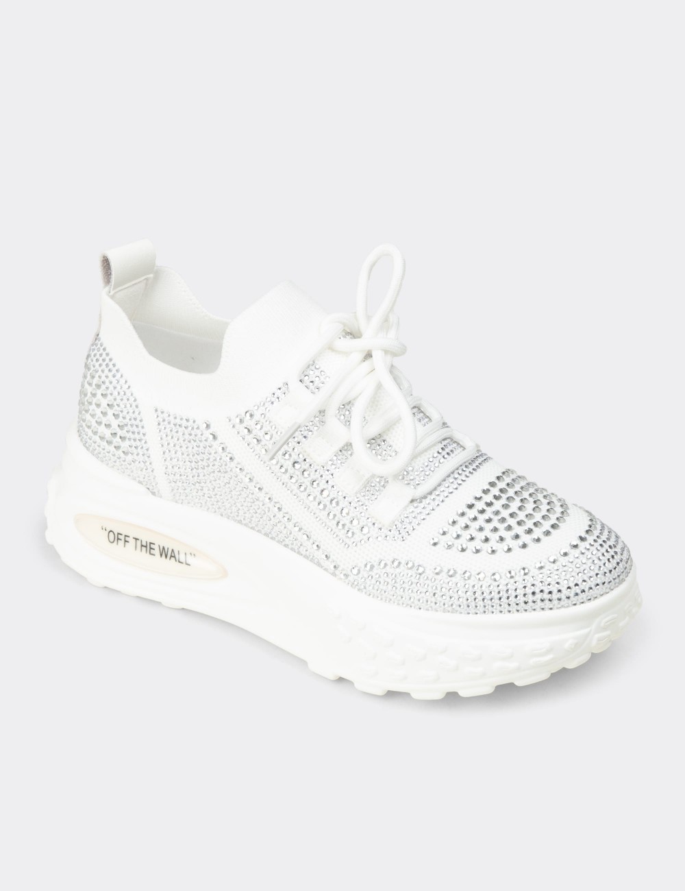 Kadın Beyaz Taşlı Platform Sneaker - K0018ZBYZC01