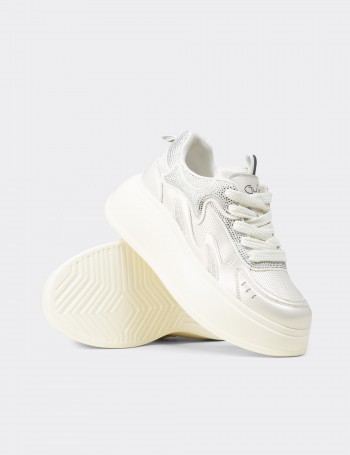 Kadın Beyaz Taş Detaylı Platform Sneaker - 26424ZBYZP01
