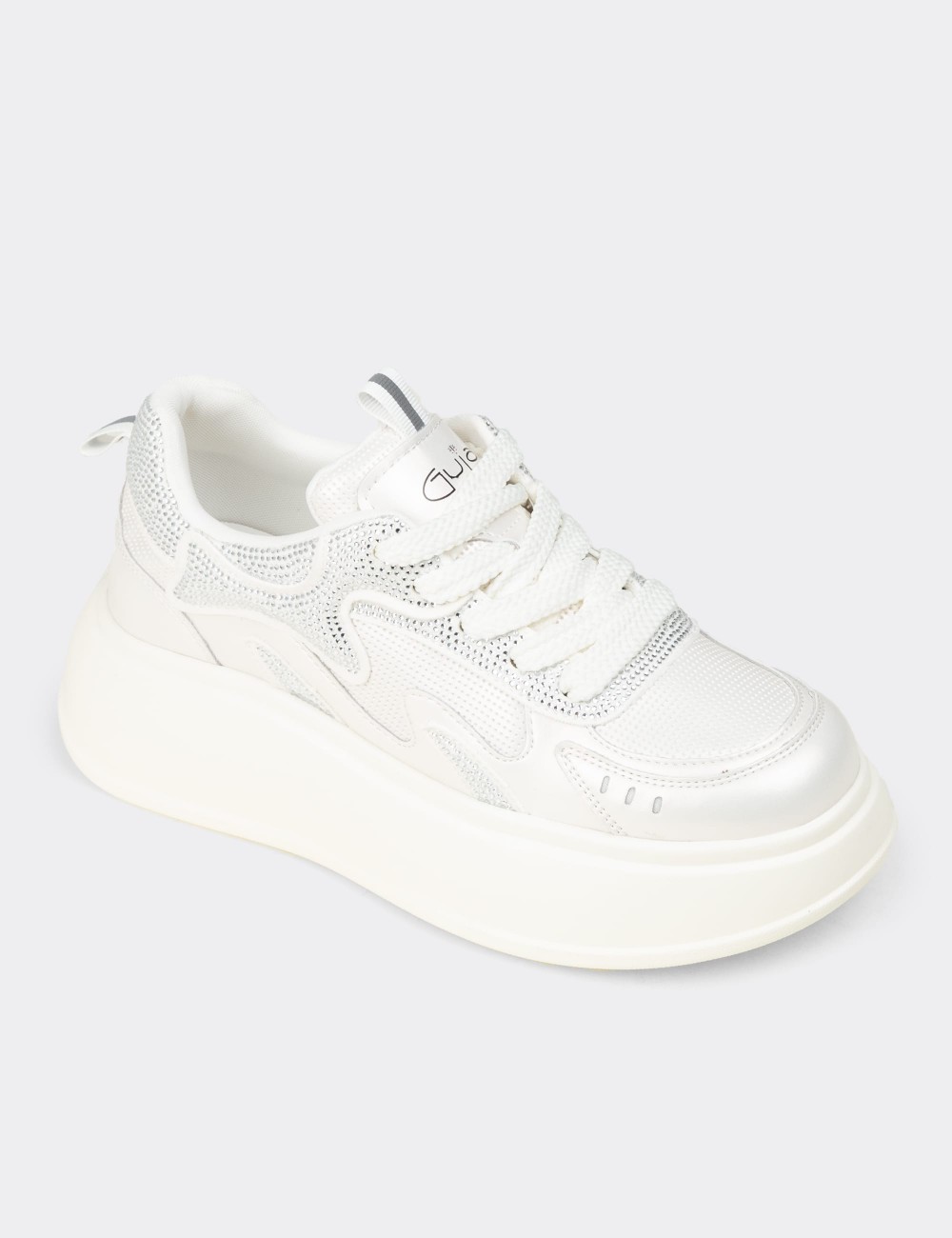 Kadın Beyaz Taş Detaylı Platform Sneaker - 26424ZBYZP01
