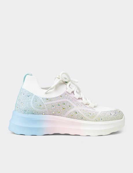 Kadın Beyaz Taş Detaylı Sneaker Ayakkabı