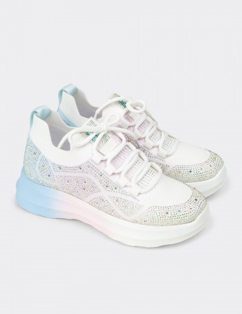 Kadın Beyaz Taş Detaylı Sneaker Ayakkabı