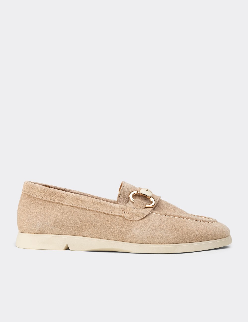Kadın Hakiki Süet Bej Tokalı Loafer - K5300ZBEJC01