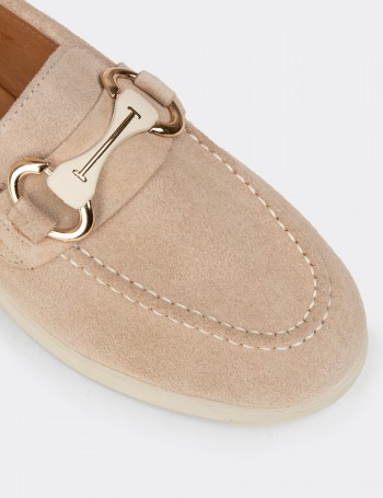 Kadın Hakiki Süet Bej Tokalı Loafer