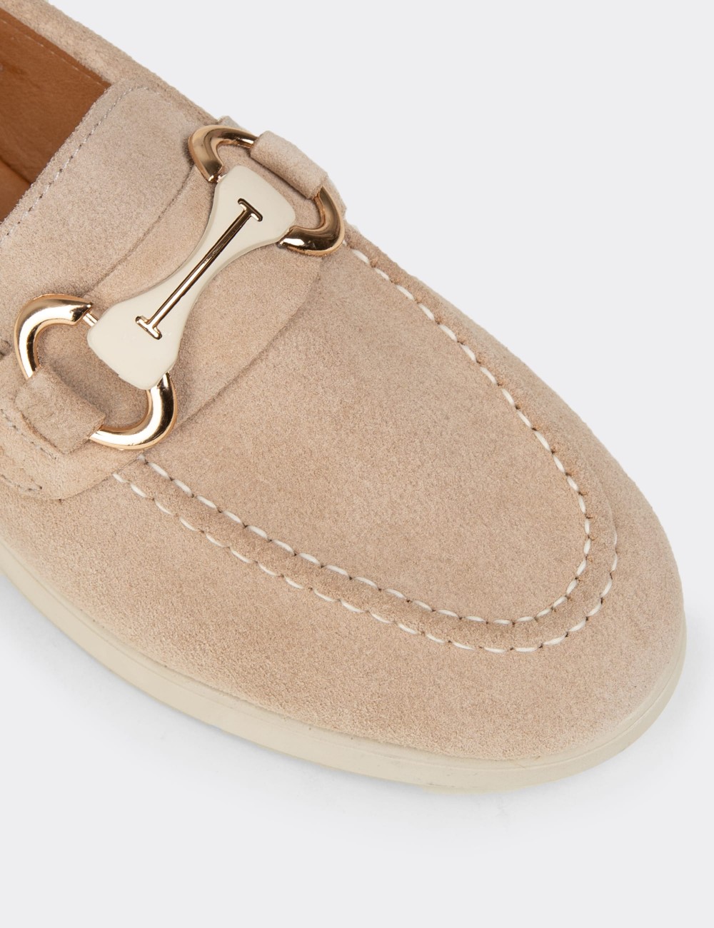 Kadın Hakiki Süet Bej Tokalı Loafer - K5300ZBEJC01