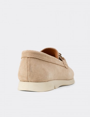 Kadın Hakiki Süet Bej Tokalı Loafer - K5300ZBEJC01