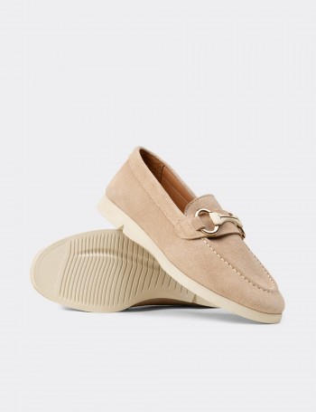 Kadın Hakiki Süet Bej Tokalı Loafer - K5300ZBEJC01
