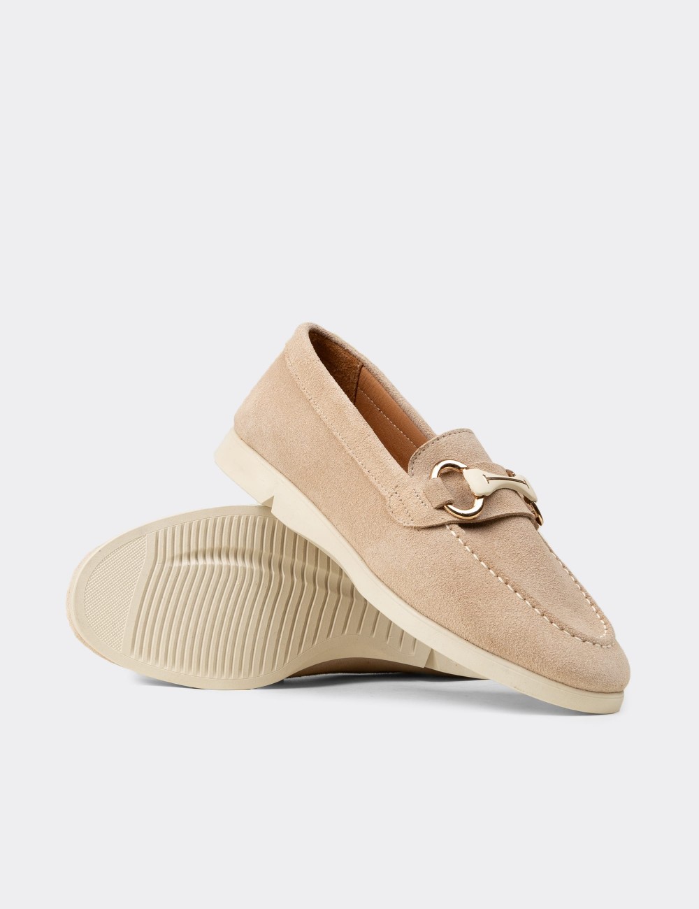 Kadın Hakiki Süet Bej Tokalı Loafer - K5300ZBEJC01