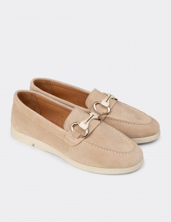 Kadın Hakiki Süet Bej Tokalı Loafer - K5300ZBEJC01