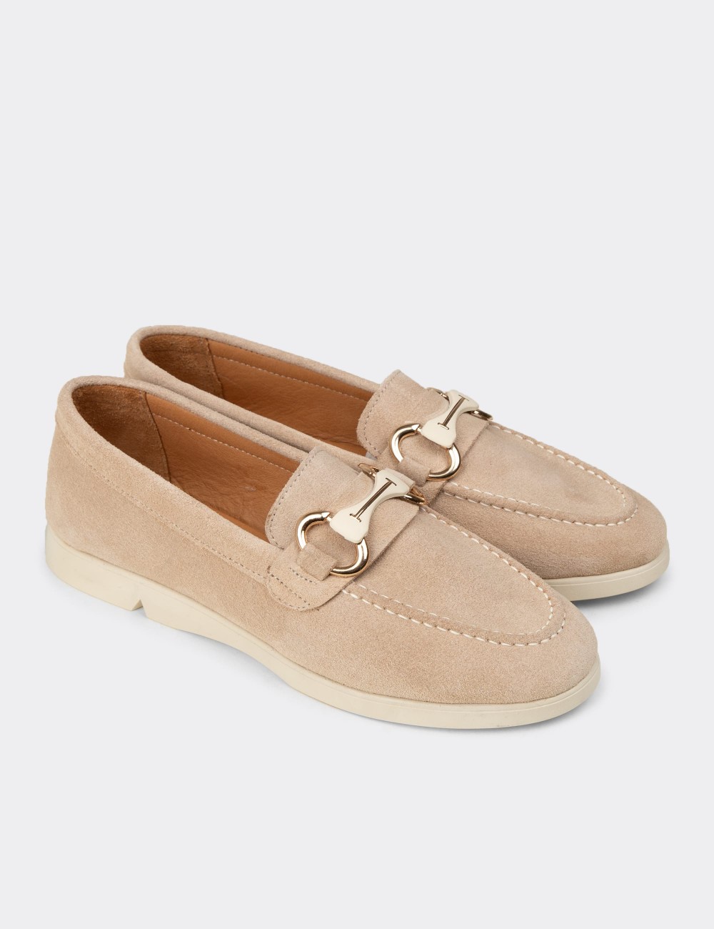Kadın Hakiki Süet Bej Tokalı Loafer - K5300ZBEJC01