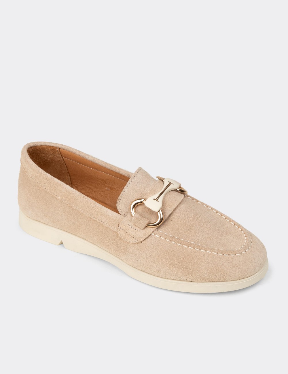 Kadın Hakiki Süet Bej Tokalı Loafer - K5300ZBEJC01