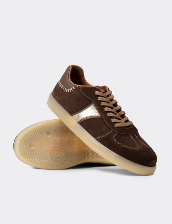 Kadın Hakiki Süet Kahverengi Sneaker Ayakkabı - R2603ZKHVC01