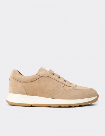 Erkek Hakiki Süet Bej Sneaker Ayakkabı