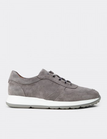 Erkek Hakiki Süet Gri Sneaker Ayakkabı