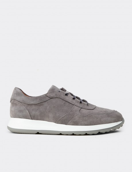 Erkek Hakiki Süet Gri Sneaker Ayakkabı