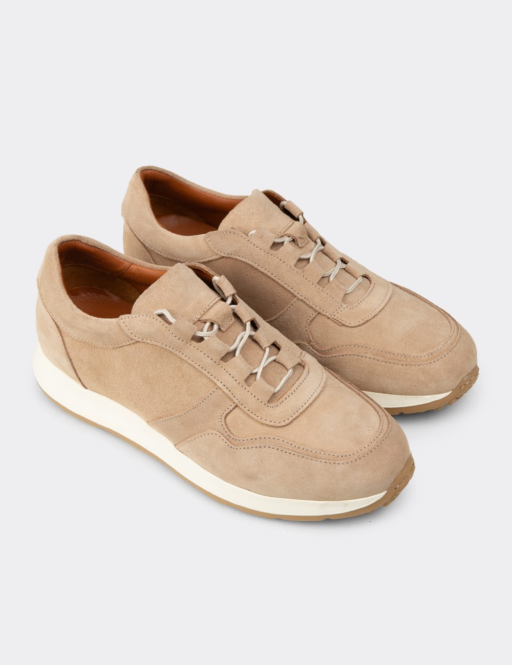 Erkek Hakiki Süet Bej Sneaker Ayakkabı - E8210MBEJE01