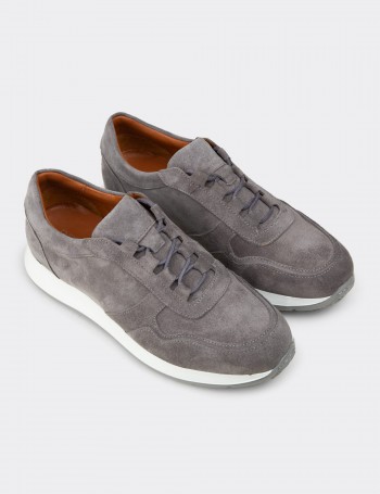 Erkek Hakiki Süet Gri Sneaker Ayakkabı - E8210MGRIE01