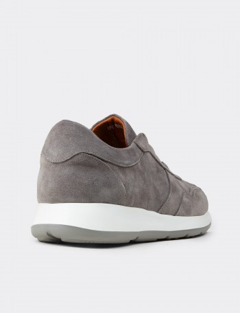 Erkek Hakiki Süet Gri Sneaker Ayakkabı - E8210MGRIE01