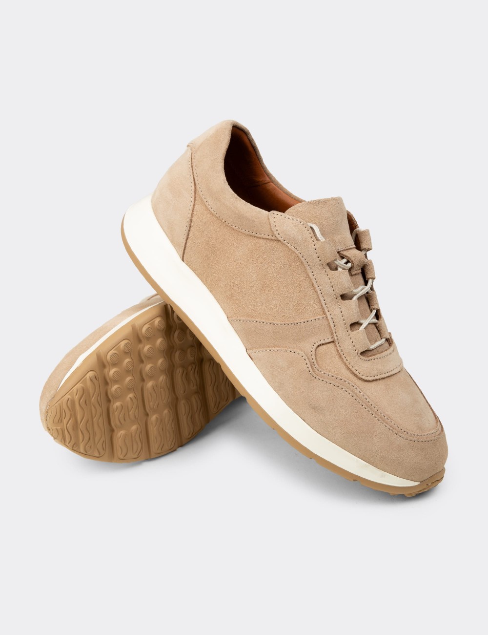 Erkek Hakiki Süet Bej Sneaker Ayakkabı - E8210MBEJE01