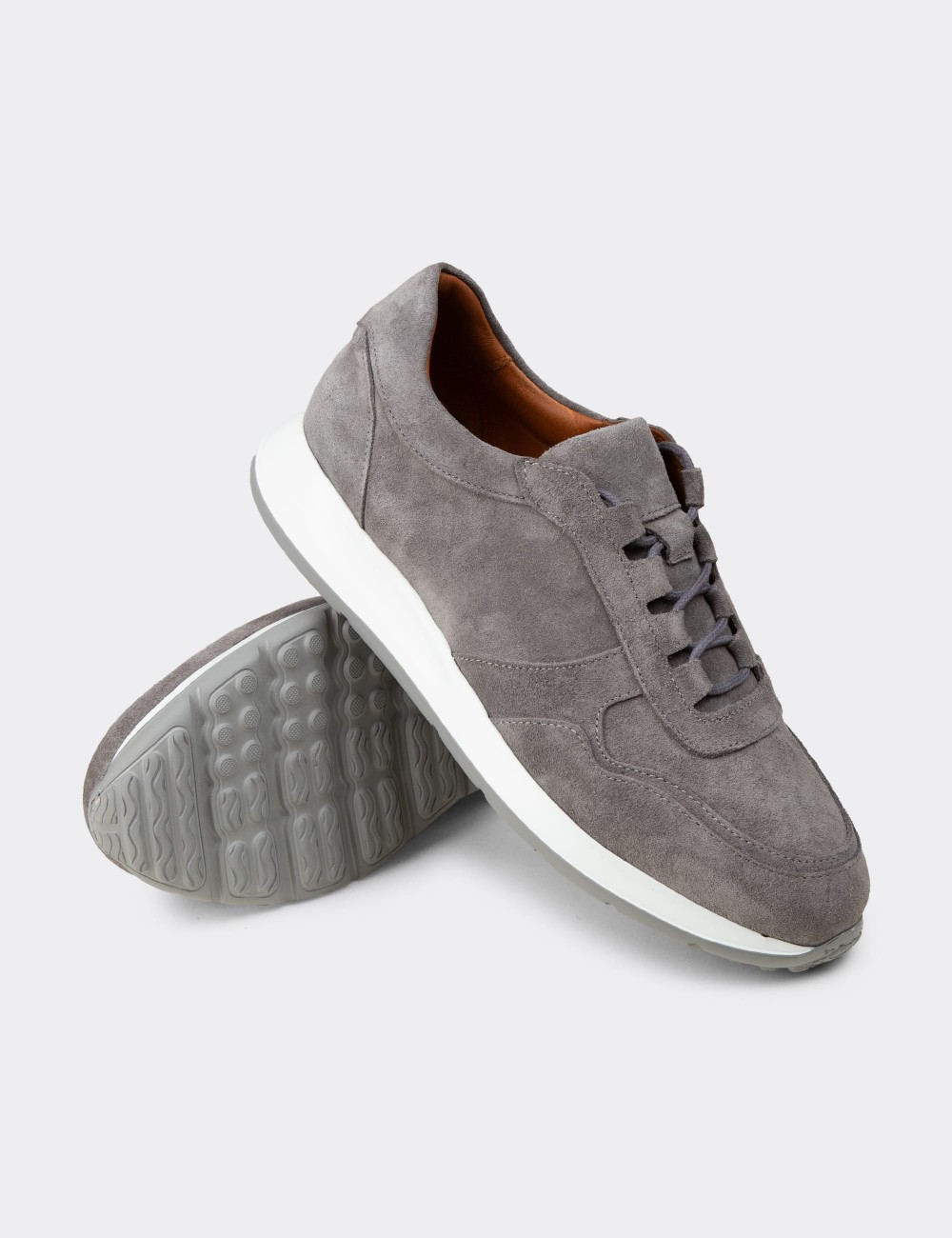 Erkek Hakiki Süet Gri Sneaker Ayakkabı - E8210MGRIE01