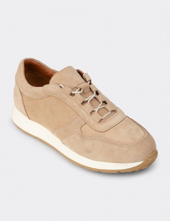 Erkek Hakiki Süet Bej Sneaker Ayakkabı - E8210MBEJE01