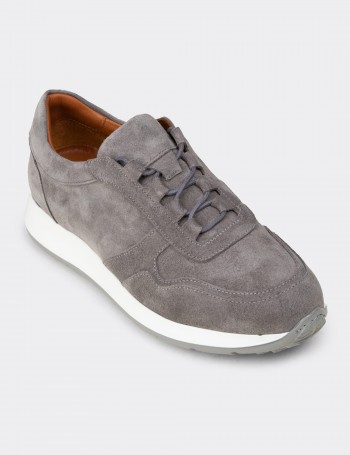 Erkek Hakiki Süet Gri Sneaker Ayakkabı